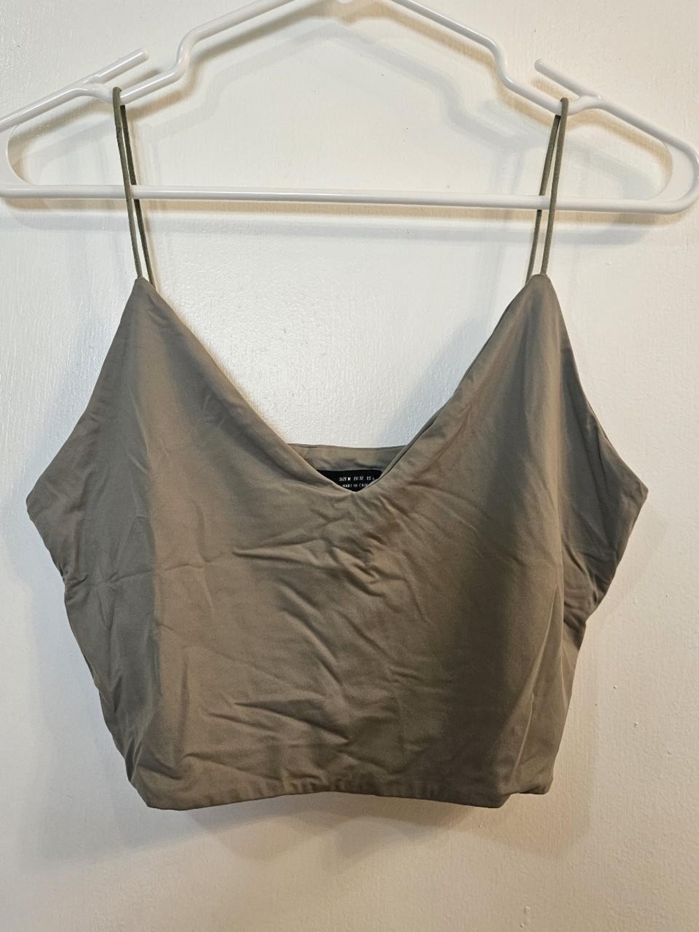 Women’s V-Neck Spaghetti Strap Crop Top - Olive